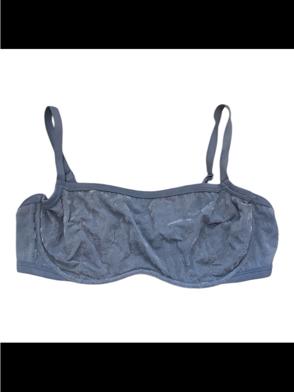 VS PINK Slate Blue All-Over Logo Lace Underwire Bralette XL